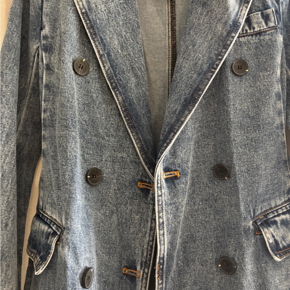 Avec Les Filles Long Denim Trench Coat - Blue - Picture 3 of 5